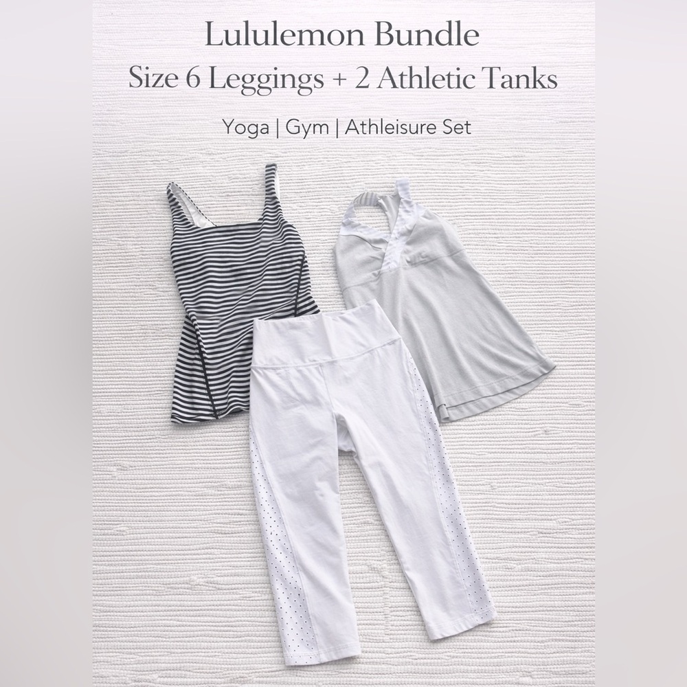 Lululemon Bundle Size 6 Leggings + 2 Athletic Tanks Yoga Gym Athleisure Set